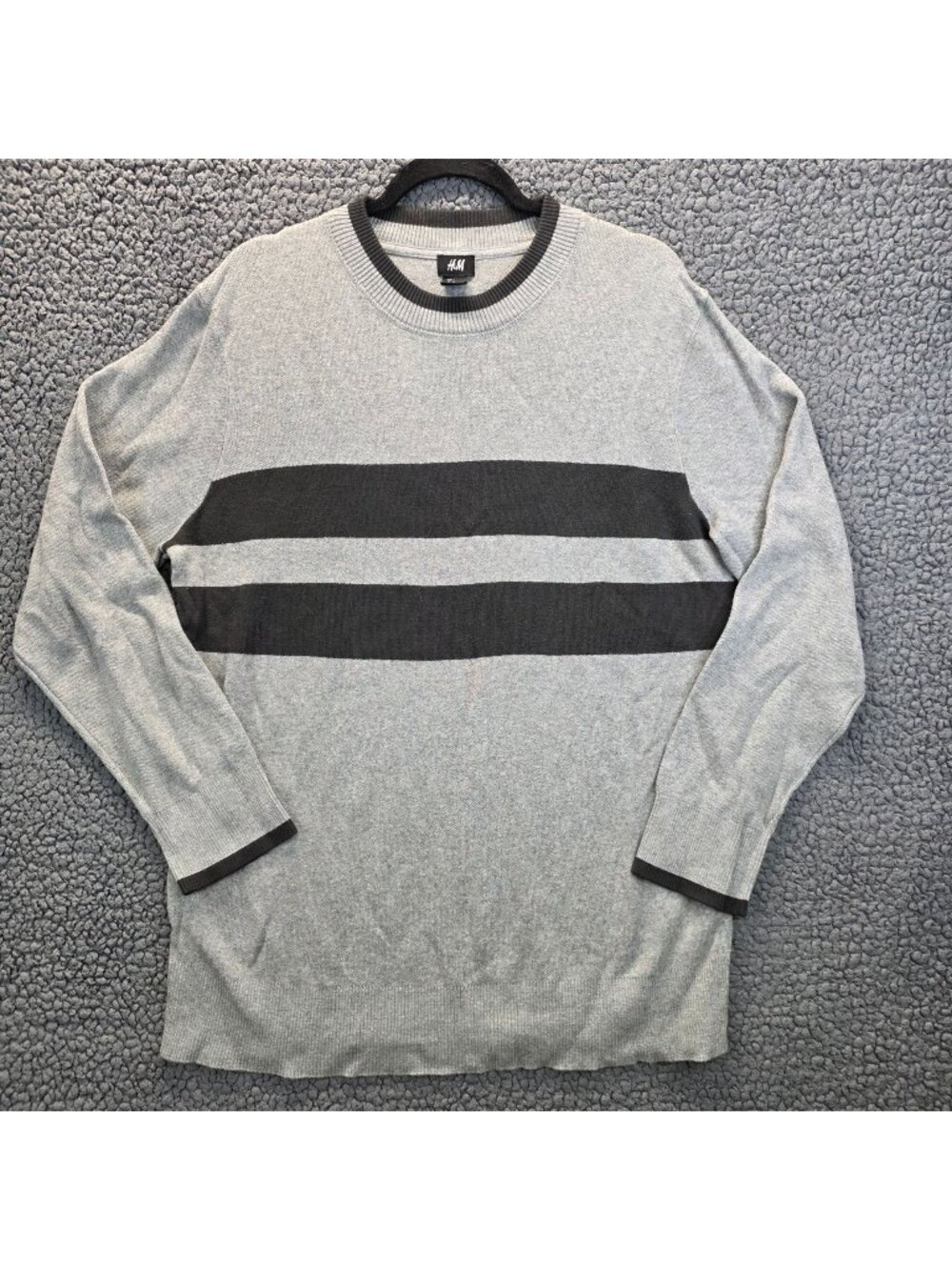 H&M Mens Knitted Jumper Sweater L Gray Marl Black Crew Neck Layers Casualcore